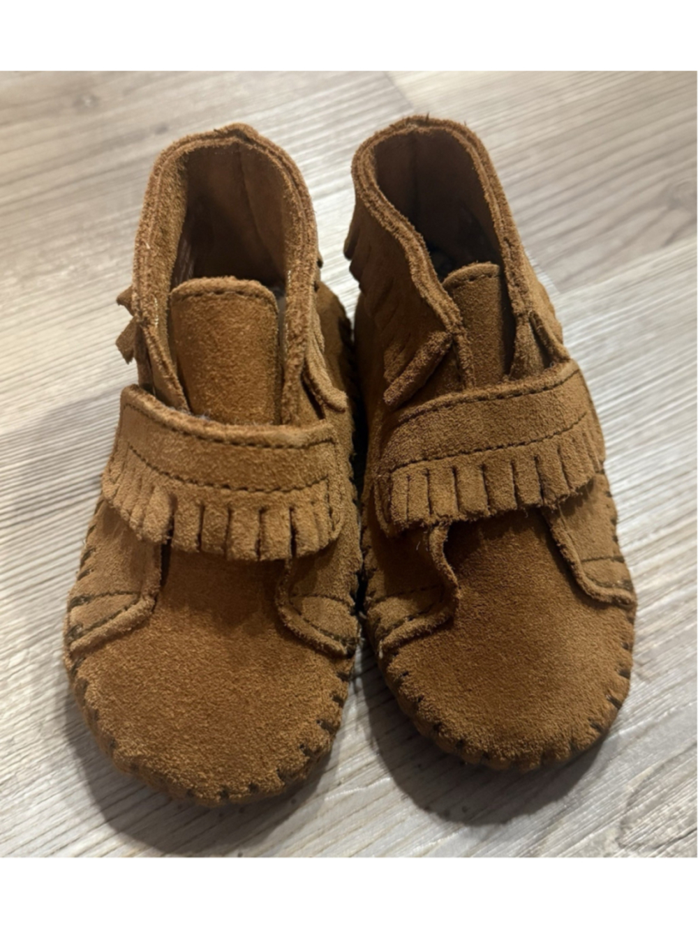 Minnetonka Moccasins Infants Front Strap Bootie, Brown, Size 3